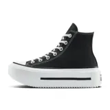 Championes Converse Chuck Taylor All Star Lift con plataforma doble, color negro con detalles en blanco. Diseño de caña alta con cordones y logo de la marca en el lateral.