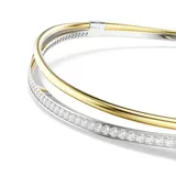 Gargantilla Swarovski modelo Hyperbola, con doble banda superpuesta en tonos plateado y dorado, adornada con circonitas Swarovski de talla redonda.