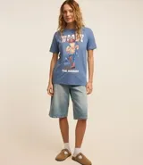 Remera celeste de algodón con estampa de Woody de Toy Story.