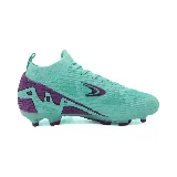 Championes de fútbol Le Groupe color celeste con detalles en violeta, con media integrada y suela con tapones.