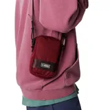 Morral color burdeos con panel trasero transparente y correa de hombro ajustable y extraíble, confeccionado en ripstop.