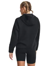 Campera Under Armour de mujer, modelo Unstoppable Fleece FZ, color verde agua con cierre frontal completo, capucha y logo en el pecho.