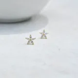 Caravanas en forma de flor, de plata 925 bañada en oro 18k, con zirconias de colores en tonos violetas.