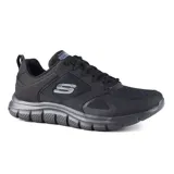 Championes deportivos Skechers Track Grand Scene, color negro, con cordones y capellada de malla. Incluyen plantilla Memory Foam y suela de tracción flexible.