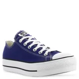 Championes Converse Chuck Taylor All Star con plataforma, color azul marino y cordones blancos.