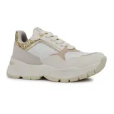 Championes deportivos Via Marte color vainilla con detalles dorados y suela chunky.