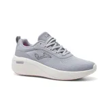 Championes deportivos Joma Minerva Lady 2512 para mujer, color gris claro, confeccionados en piel sintética con perforaciones VTS para mejorar la transpiración. Cuentan con plantilla Memory Foam y suela de phylon Easy Step.