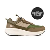 Championes Hi-Tec Neil de estilo casual, en tonos marrón, verde y beige, con suela blanca y tecnología memory foam.