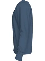 Buzo azul de felpa de algodón y poliéster, de la colección Calvin Klein Jeans. Tiene cuello redondo, manga larga, puños y dobladillo de punto canalé, ajuste regular e insignia con logo de Calvin Klein bordado en el pecho.