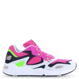 Champión de estilo casual de New Balance en color blanco con detalles en fucsia y verde neón.