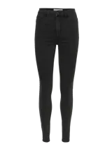 Pantalón de jean ajustado color gris oscuro, de tiro alto.