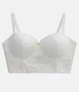 Soutien alargado blanco de algodón con copas huecas y bordado floral.