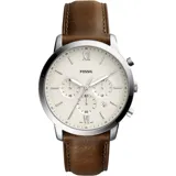 Reloj Fossil con correa de cuero marrón y esfera color crema con números romanos.