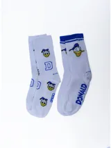 Pack de dos pares de medias blancas con puño azul y diseño de Donald.