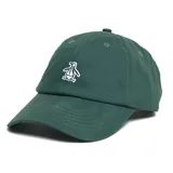 Gorra verde con logo de Original Penguin bordado en blanco en el frente.