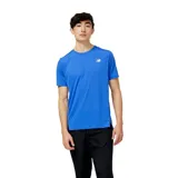 Remera de running azul con logo de New Balance en el pecho.
