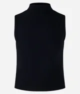Blusa sin mangas color bordó, confeccionada en tejido rib con cuello alto.