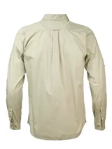 Camisa casual de manga larga color celeste, confeccionada en popelina de algodón orgánico con cuello italiano y bolsillo al pecho.