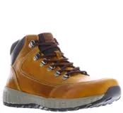 Bota de cuero color marrón chocolate con suela de goma y cierre cordones.