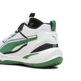 Zapatillas de baloncesto con cuello alto para soporte, plantilla SoftFoam+ para amortiguación y empeine de mezcla de materiales.