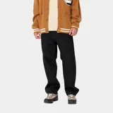 Pantalón negro de corte relajado y pierna ancha, con diseño clásico de cinco bolsillos y confeccionado en tejido resistente.