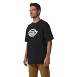 Remera negra de mangas cortas con logo de Dickies estampado en el pecho.