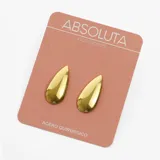 Par de caravanas doradas con forma de gota, hechas de acero quirúrgico hipoalergénico.