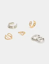 Set de seis earcuffs de metal en color dorado y plateado, con diferentes diseños.
