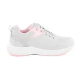 Championes deportivos Hi-Tec Lula, color gris con detalles en rosa y suela blanca.