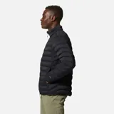 Campera verde oliva de plumas, con cierre frontal, bolsillos laterales con cierre y logo de la marca bordado en el pecho.