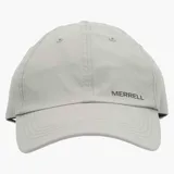 Gorro unisex color gris claro de seis paneles, marca Merrell, modelo Muskwa Six Panel Cap. Confeccionado en nylon, con logo bordado en el frente y visera curva.
