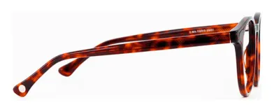 Armazón de acetato color carey con forma ovalada. Patillas con núcleo de metal plateado y diseño antideslizante.