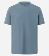 Remera de algodón blanca de corte slim, con cuello redondo, mangas cortas y textura acanalada.