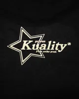 Tank top negro de corte boxy, sin mangas, con un estampado frontal en blanco que incluye una estrella con las letras "SK" en su interior y un punto.