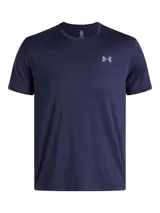 Remera deportiva Under Armour Launch Shortsleeve, color azul marino con logo blanco en el pecho.