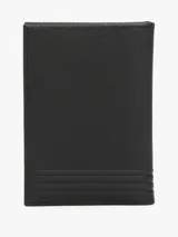 Billetera Tommy Hilfiger negra de piel con logo en relieve en el frente y múltiples ranuras interiores para tarjetas.