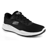 Championes Skechers Relaxed Fit Equalizer 5.0, color negro con suela blanca. Capellada de malla técnica y material sintético, con cordones. Plantilla Skechers Air-Cooled Memory Foam.