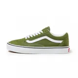 Zapatillas Vans Old Skool color verde oliva con la clásica sidestripe blanca en cuero.
