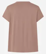 Remera marrón de viscosa con mangas cortas y estampado con la frase "Choose wisely follow good paths always choose wisely est 1996".