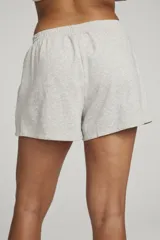 Short de algodón gris con botones decorativos y diseño gráfico, ideal para estar cómoda.