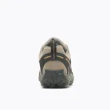 Sneaker de senderismo Merrell Accentor 3 WP, color beige con detalles en negro y cordones bicolores. Capellada de ante y malla impermeable, puntera reforzada, forro de malla reciclada, plantilla de EVA removible, entresuela de EVA ligera, amortiguación Merrell Air Cushion y suela de goma con tracción.