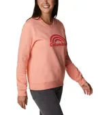 Buzo Columbia color lila con logo estampado en el pecho.