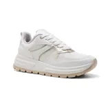 Championes deportivos Via Marte modelo Susan, color blanco con detalles en dorado y suela color beige. Confeccionados en cuero sintético y malla.
