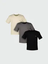 Pack de tres camisetas interiores BOSS de algodón color gris con logo pequeño en el pecho. Cuello redondo y manga corta.
