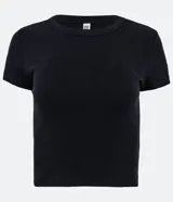 Blusa verde oscuro de algodón acanalado, corte ajustado y cuello redondo.