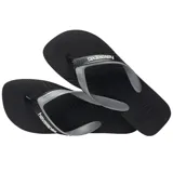 Ojotas Havaianas Dual negras con tiras grises y logo de la marca en blanco.