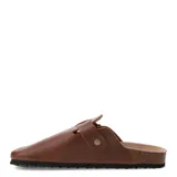Zueco cerrado color negro con hebilla lateral ajustable y plantilla de corcho.