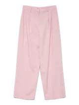 Pantalón sastrero de tiro medio, color lila claro, con diseño wide leg y bolsillos delanteros.