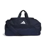 Bolso deportivo Adidas Tiro League color azul marino con logo blanco. Cuenta con doble asa de mano, correa ajustable para el hombro, bolsillo lateral de malla con cremallera y compartimento transpirable para calzado. Fabricado con materiales reciclados.