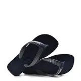 Sandalias Havaianas Dual color azul marino con tira superior gris y logo de la marca en blanco.
